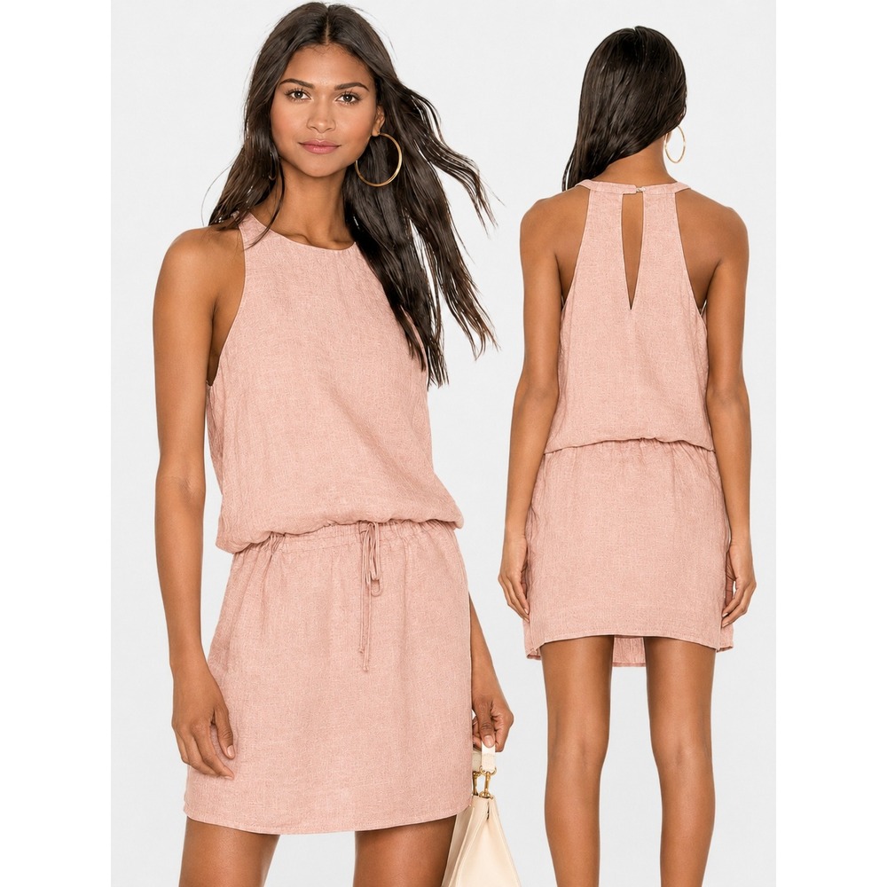 Joie NWT Diega B Revolve Dress Large Peachy Pink Linen Sleeveless Mini Blouson